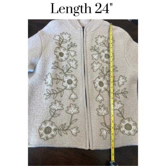 Tally Ho 100% wool embroidered floral zip-up cardigan, women’s XL cottagecore - Picture 5 of 9